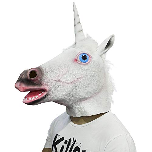 CUSFULL Látex de Caucho Novedad Halloween Traje Caballo Cabeza Máscara Navidad Fiesta Decoraciones Adulto Accesorio del Traje (Unicornio Blanco)