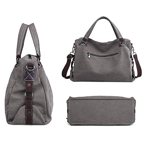 Czemo Bolsos Bandolera de Mujer Bolso de Mano Grandes Bolsas de Tela Lona Bolsos de Viaje Tote Bolso Shopper Gris