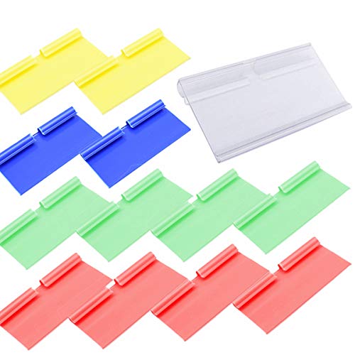 Dancepandas Portaetiquetas Plastico 50PCS Portaprecios Etiqueta De Precio Etiquetas De Plastico Color Rojo Amarillo Verde Azul Transparente (80 * 40mm)