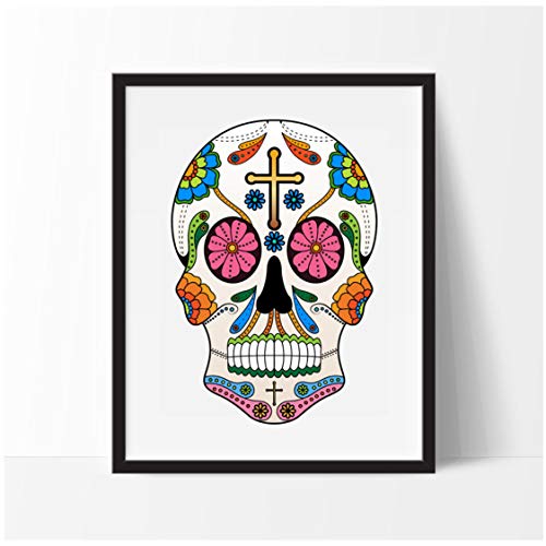 Danjiao Cartel Colorido Del Cráneo Del Azúcar Pintura Mural Lienzo Decoración Artística Póster De Calavera Mexicana Lienzo De Arte De Pared Gótico Sala De Estar Decor 40x60cm