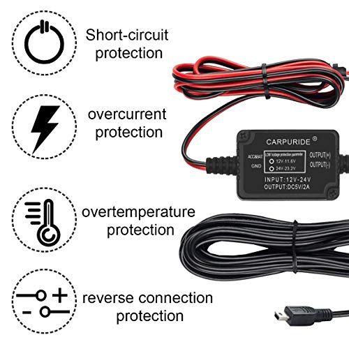 Dash CAM Hardwire Kit Mini Alambre Duro Coche Cargador Kit de Cable USB 12V - 24V a 5V para cámaras Dash GPS