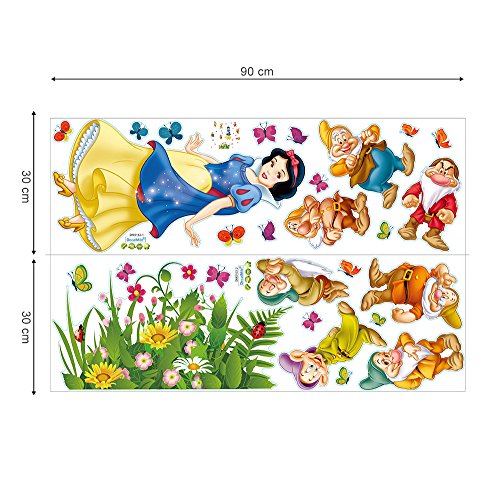 decalmile Blanca Nieves Y Los Siete Enanos Princesa Pegatinas De Pared Hada Desmontable Adhesivos Pared Decorativos para Niños Infantiles Habitación Vivero