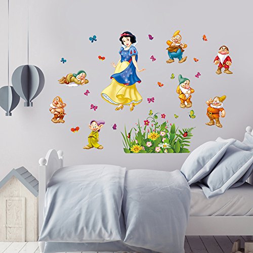 decalmile Blanca Nieves Y Los Siete Enanos Princesa Pegatinas De Pared Hada Desmontable Adhesivos Pared Decorativos para Niños Infantiles Habitación Vivero