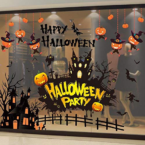 Decoraciones para ventanas de halloween pegatinas ajuste de jardín de infantes dibujos animados niños murciélago de calabaza pegatinas de pared