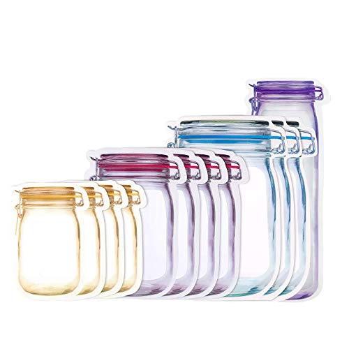 DEDC 12Pcs Mason Jar Botellas Bolsas, Bolsa de Almacenamiento de Alimentos Reutilizable, Bolsa Bocadillos Sándwich Merienda Snacks Bolsas Ziplock Reutilizables