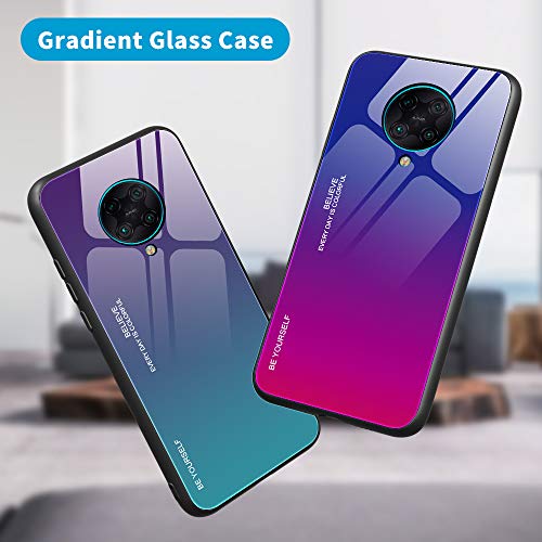 Dedux Funda para Xiaomi Poco X3 NFC, Carcasa Degradado de Color Vidrio Templado Anti-rasguños Funda, TPU de Silicona Suave Case Cover (Violeta/Verde)