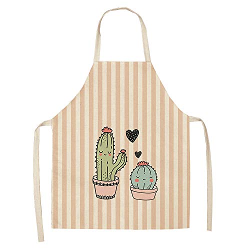 Delantal De Cocina,Cocina Y Cocina Creativa Delantal De Rayas De Plantas En Macetas De Cactus Imprimir Dibujos Animados El Algodón Y El Lino Resistente Chef Grill Delantal Para Cocinar Y Hornear