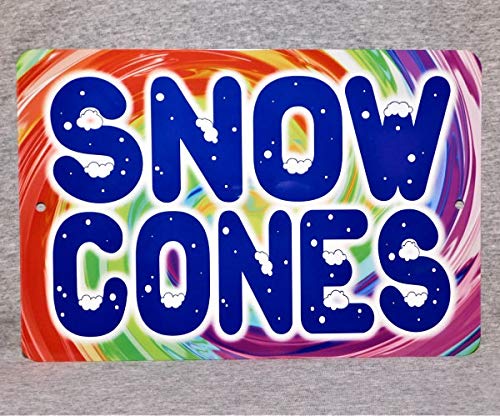 Desconocido Cartel de Metal Unkown Snow Cones para Carnaval, Divertido, Condado, Comida, Afeitado, Proveedor de Hielo, camión, Cueva, Aluminio, 8" x 12"