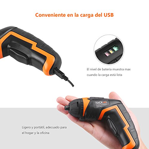 Destornillador Eléctrico Inalámbrico, Tacklife SDP51DC Atornillador Pequeño Recargable, 33 Accesorios (Incluye Adaptador de Ángulo y Broca)Máximo Torque: 4 N.m