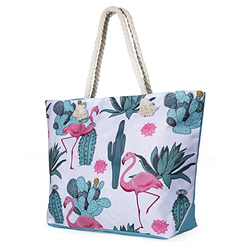 Diealles Bolsa de Playa de Lona Mujer Grande, Bolsa de Playa Grande con Cremallera para Mujeres y Niñas - Style1