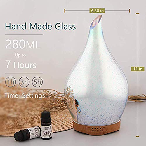 Difusor de Aceites Esenciales 280ml Vidrio 3D Humidificador Ultrasónico de Aromaterapia con Cambio de 7 Colores Lampara de Fragancia Vapor Frío Efecto Fuegos Artificiales 4 Temporizador Sin BPA