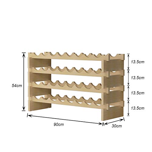 DlandHome 4 Niveles Botellero para 32 Botellas de Vino Botellero de Madera con Portavaso 90 x 30 x 54cm