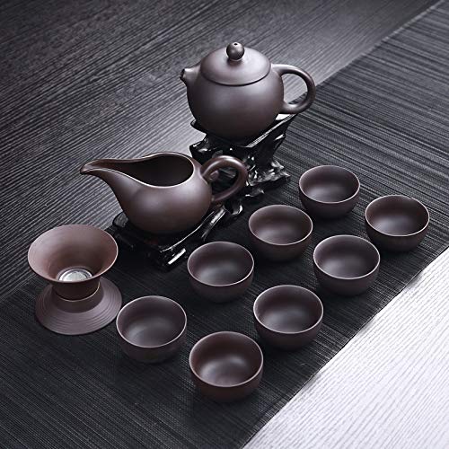 Dongdexiu Café y té Suministros Juego de té de cerámica de Arcilla Negra púrpura 12 en 1 Tetera de Kungfu Que Sirve Taza Taza de té China Drinkware