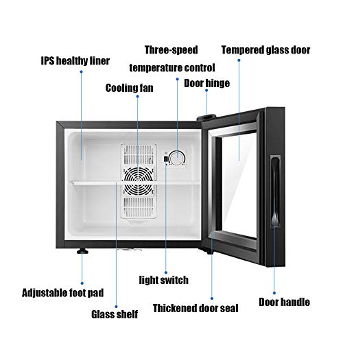 DORALO Minibar Refrigerador, Nevera De 20 litros De Capacidad, Congelador con Puerta De Vidrio con Cerradura, Refrigerador Pequeño De Funcionamiento Silencioso, Fácil De Limpiar, Negro