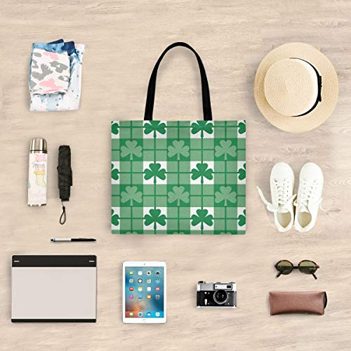 DOSHINE - Bolsa de lona, diseño de trébol de trébol verde reutilizable para la compra de comestibles y la escuela, bolso de hombro para mujeres y niñas