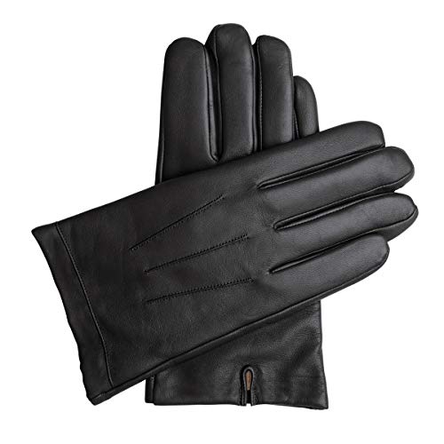 Downholme Guantes de Piel con Forro de Cachemira – Guantes Clásicos – Guantes de Invierno para Hombre (Negro, L)