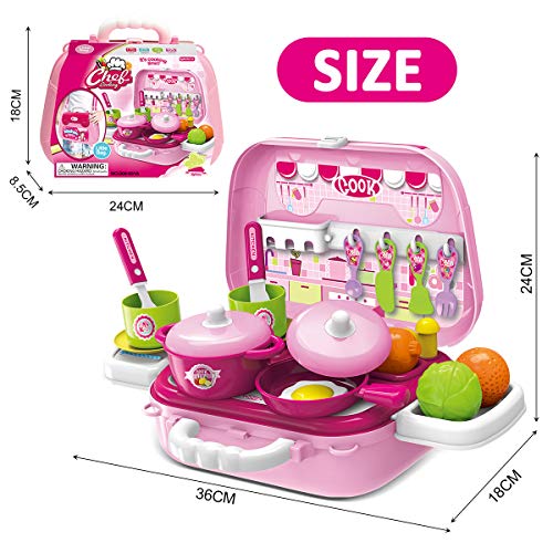 Dreamon Mini Cocina de Juguete Set Maletín con Accesorios Juegos de imitación de Cocinitas Regalo Educativo para Niños 3 años ,Rosa