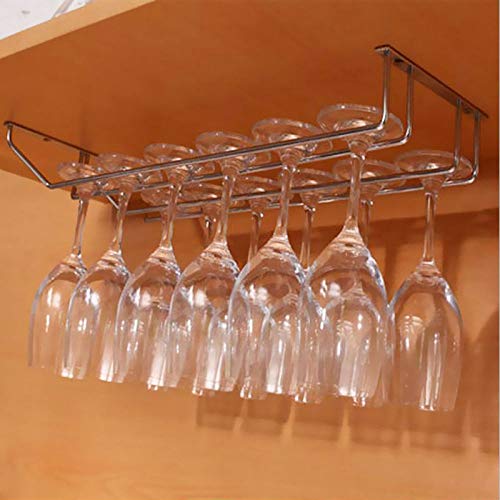 DSHRTY Botellero Estante para Vino de Acero Inoxidable Soporte para Vino 1/2/3 Fila Soporte para Copa de Vino Stemware Rack Cabinet Organizador de Almacenamiento en la Pared, Filas Dobles