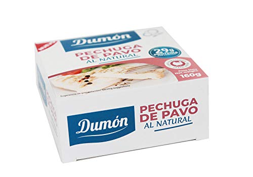 DUMON - NUEVO - 18 Unidades de 160 gr de Conservas de Pechugas de Pavo en su Propio Jugo o Agua. Alimento Enlatado Alto en Proteínas 29 gr cada porción de Pavo Natural. Abre Fácil.