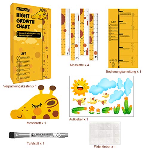 DUOUPA Gráfico de crecimiento Jirafa 3D, Regla de Altura Medidor de altura de quita y pon para niños, Pegatinas de pared Movibles para Escribible Material EVA, Vinilos para dormitorio infantil