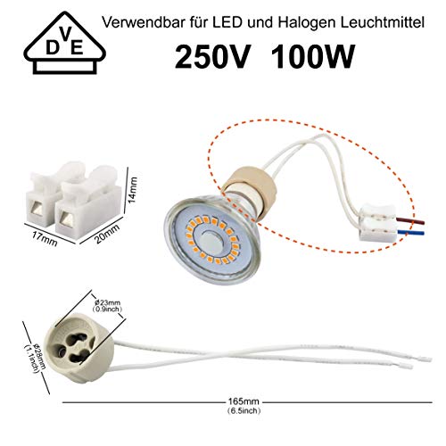 EACLL GU10 Bases para Lámparas, Casquillo Portalámparas Zócalo de Cerámica, Con Cable de Silicona de Calidad, Conector Para LED GU10 y Bombilla Halógena, Pack de 20