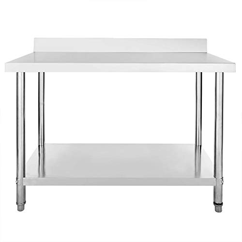 EBTOOLS Mesa de Trabajo de Catering Comercial de Acero Inoxidable para Restaurante Bar Hogar Cocina Lavandería Garaje y Cuarto de Servicio, 120 x 60 x 85 (+10) cm, Resistente y Duradero