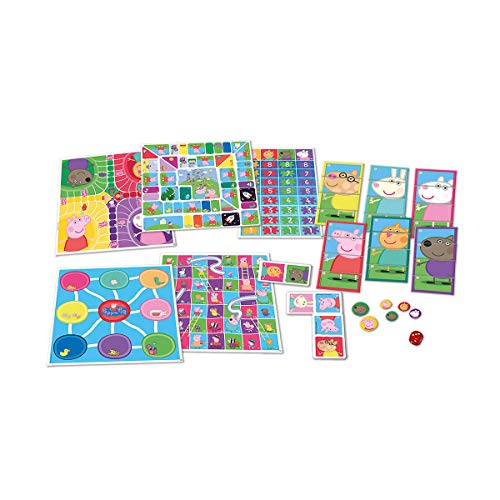 Educa - Set Especial 8 En 1 Peppa Pig: Juego de la oca, Parchís, Caracoles, Carrera de caballos, Tres en raya, Escaleras y toboganes, Dominó y Juego de personajes, a partir de 3 años (16791)