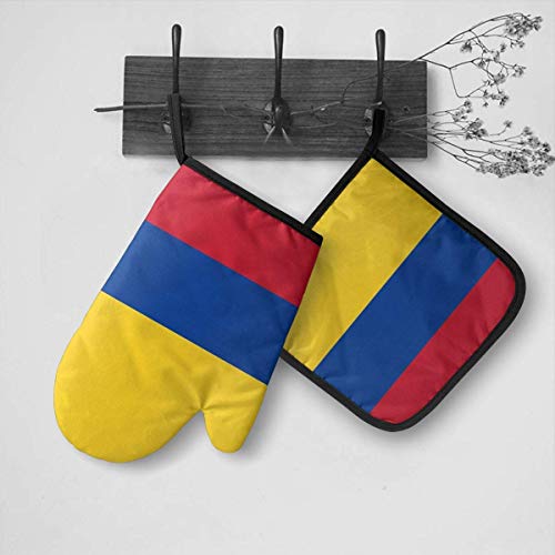 Eliuji Manopla de Horno de poliéster de Bandera de Colombia y Soportes para ollas, Guante de Horno Resistente al Calor para cocinar ollas, Asar a la Parrilla, etc.