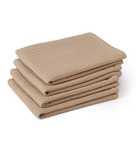 Encasa Homes Toallas de Cocina de X-Large 70 x 45 cm (Juego de 4 Piezas) Paño de gofre Altamente Absorbente Tetina para la Limpieza y el Secado rápido de Platos y Vasos, algodón ecológico - Beige