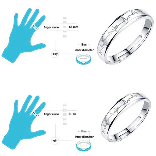 EQLEF - Anillo de batalla de corazón, 1 conjunto electrocardiograma promesa anillos para parejas abiertas, anillo ajustado para anillos de boda, anillos de compromiso