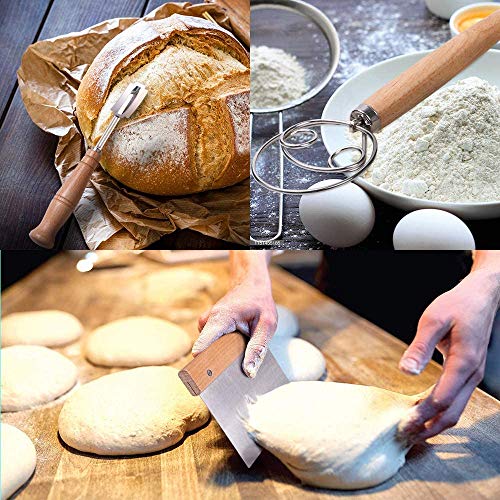 Erasky Juego de Cuchilla de Pan y Batidor de Masa Danesa-Cuchilla de Pan con 5 Cuchillas Reemplazables, Rasqueta Panadero, Cepillo de Pastelería de Silicona para Pan Casero Artesanal