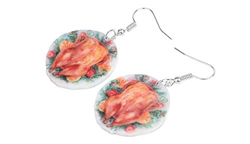 ESIVEL Pendientes de pollo de pavo asado de acción de gracias acrílico Decoraciones colgantes Joyas para mujeres Niñas Adolescentes Regalo para niños