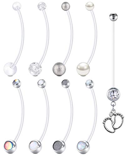 FECTAS Piercing Ombligo Embarazada Anillos 14G 38mm Flexible Maternidad Vientre Barras PTFE Piercing Joyas