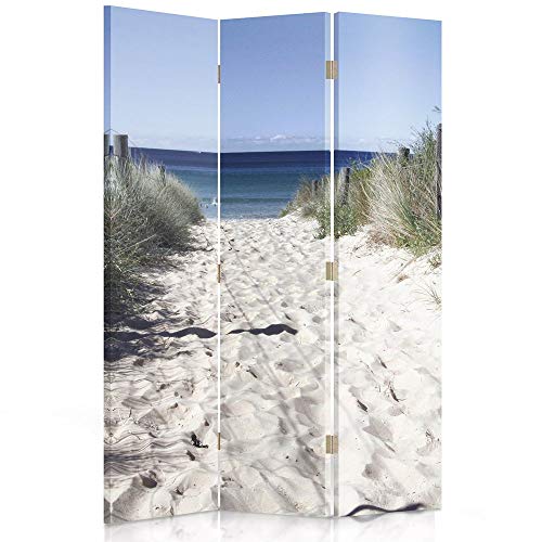 Feeby Frames Biombo Impreso sobre Lona, tabique Decorativo para Habitaciones, a una Cara, de 3 Piezas (110x150 cm), Playa, MAR, Blanco, Azul