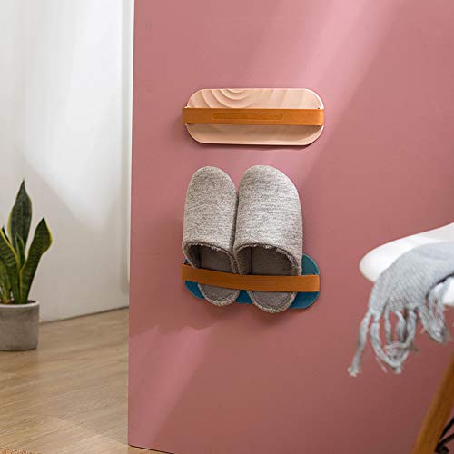 FemKey Zapatero de Pared, 2 Piezas Zapateros, Estante de Almacenamiento de Zapatillas Autoadhesivas No Perforadas, Chanclas Bandeja de Almacenamiento, Zapatero para Zapatillas de Baño, Rosa y BLU