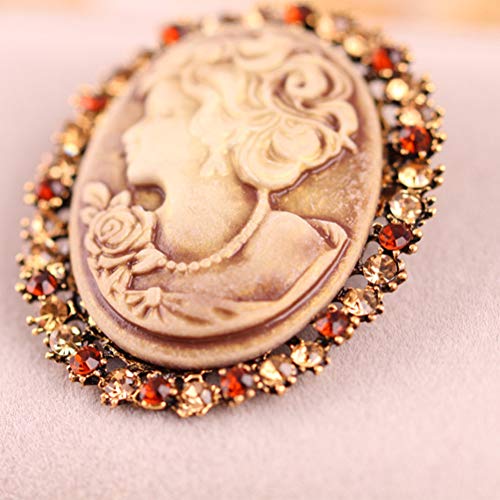 FENICAL Broche de Camafeo Vintage de Cabeza de Reina con Diamantes de Imitación Decoraciones de Ropas Regalo Ideal para Mujeres Niñas para Navidad Fiestas (Dorado)