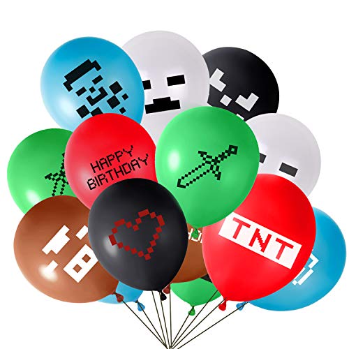 FEPITO 24PCS Video Game Party Balloons Globos de cumpleaños para Juegos de 12 Pulgadas para Miner Gamer Party Favors, 12 Patrones Diferentes