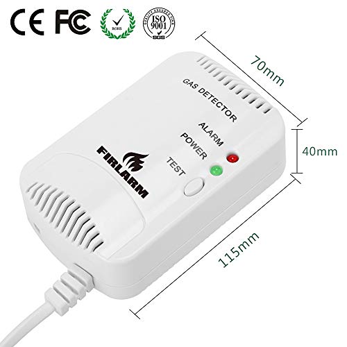 Firlarm - Detector de Gas, Alarma de Gas LPG/Gas Natural/Ciudad, Monitor de Gas butano propano de metano, Advertencia de luz estroboscópica Monitor, Sensor de Fugas de Gas enchufable (Blanco)