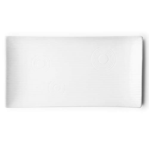 Flexzion Set de 4 plato de porcelana rectangular blanco, Plato de servir para pastel, comida, postre, parrilla y sushi, Plato de exposición para comedor, cocina, fiesta y cena (10 pulg./25 cm)