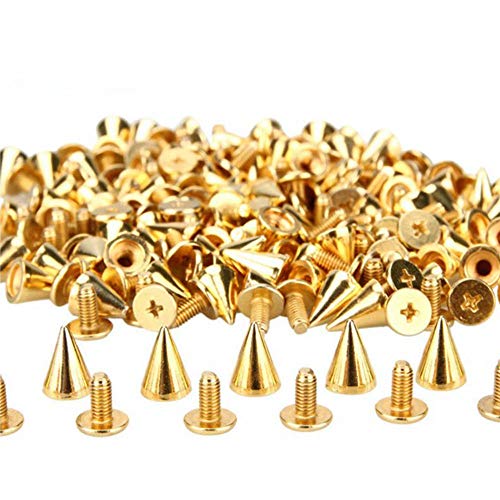 Fleymu Punk de Metal Bala Remache Artesanía Accesorios Espárragos Tachuelas con Pinchos Artesanía Rivet Cono Picos Tornillos para DIY Cool Punk Ropa Bolsos de Cuero Pulsera Collar Decoración (Dorado)