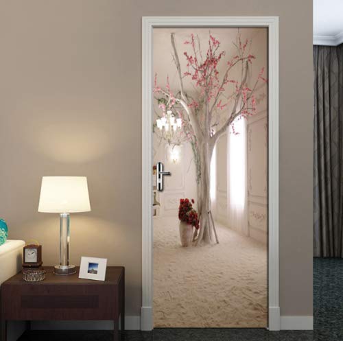 FLFK 3D Espacio Floral árbol Adhesivo Vinilos Puerta Pegatina Pared Murales para Cocina Sala de Baño Decorativos 77X200cm