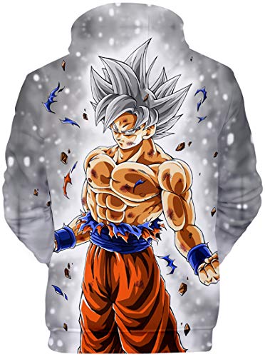 FLYCHEN Sudadera con Capucha para Niños Impreso en 3D Arte Figura de Dragon Ball Cartón Goku Son Animado Joven Pullover - 1 Sombreros de Plata 0212 - M