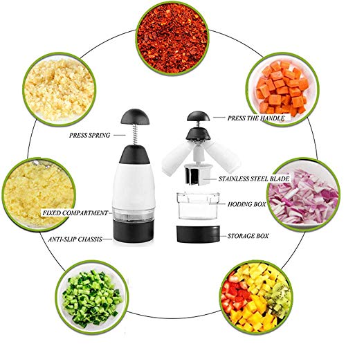 FOHYLOY Ajo Artefacto Slap Chop Kitchen Cortador de ajos para Verduras, Acero Inoxidable Ajo Fruta Vegetales Smasher Trituradora (Copa Doble)