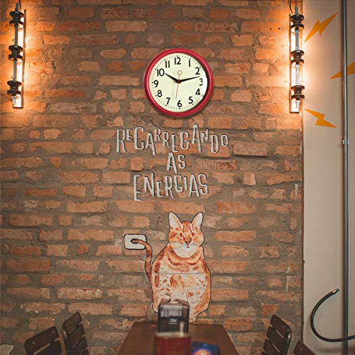 Foxtop Retro Silencioso Grandes Decorativos Cuarzo Redondo Reloj de Pared sin Tic Tac para Cocina Dormitorio, Ø: 23 cm, Rojo