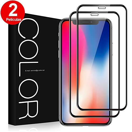 G-Color Protector Pantalla de iPhoneX/XS/iPhone10, [2 Piezas], Cristal Vidrio Templado de 3D [Cobertura Completa] [Anti-choque][Alta definición], Protector de Pantalla para iPhoneXS/X/iPhone10