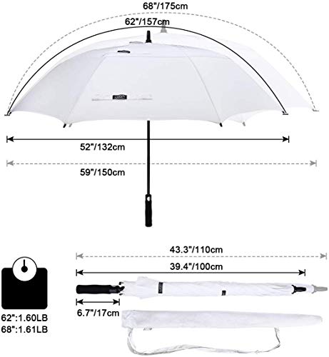 G4Free 54/62/68/72 Pulgadas Sombrilla de Golf a Prueba de Viento Toldo Doble Ventilado Extra Grande de Gran Tamaño Automático Abierto Impermeable Palos Paraguas