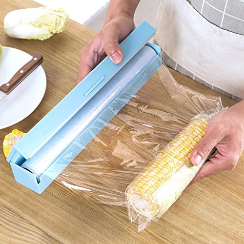 gaddrt Cling Film Dispensador de Papel de Aluminio y Cortador de Papel Film de Cocina y Cortador Dispensador de película Azul