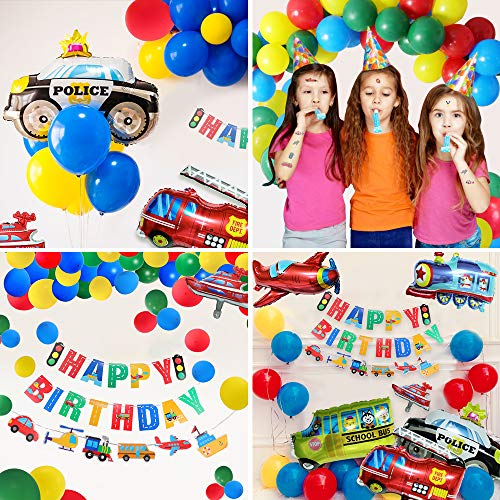 Gafild Globos Decoración de fiesta,Fiesta temática Decoracion Globos de latex Papel de aluminio Transporte Tema Avión Tren Coche de policía Autobús Escolar Yate Camión de Bomberos para Niño Cumpleaños