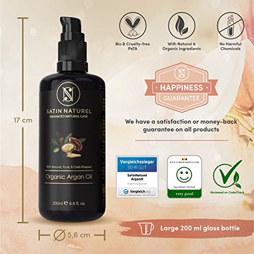 GANADOR 06/20* Aceite de Argán ORGÁNICO Certificado Vegano 200ml - 100% Puro, Nativo y Prensado en Frío - Cuidado Hidratante Antiarrugas para Piel, Pelo y Uñas - Cosmética Natural