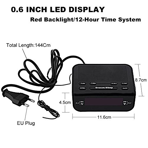 Garsent Reloj Despertador Digital, Pantalla LED Dual Reloj Despertador con Radio Am/FM Función de Despertador y Temporizador de Apagado Radio Despertador FM portátil para Viajes.